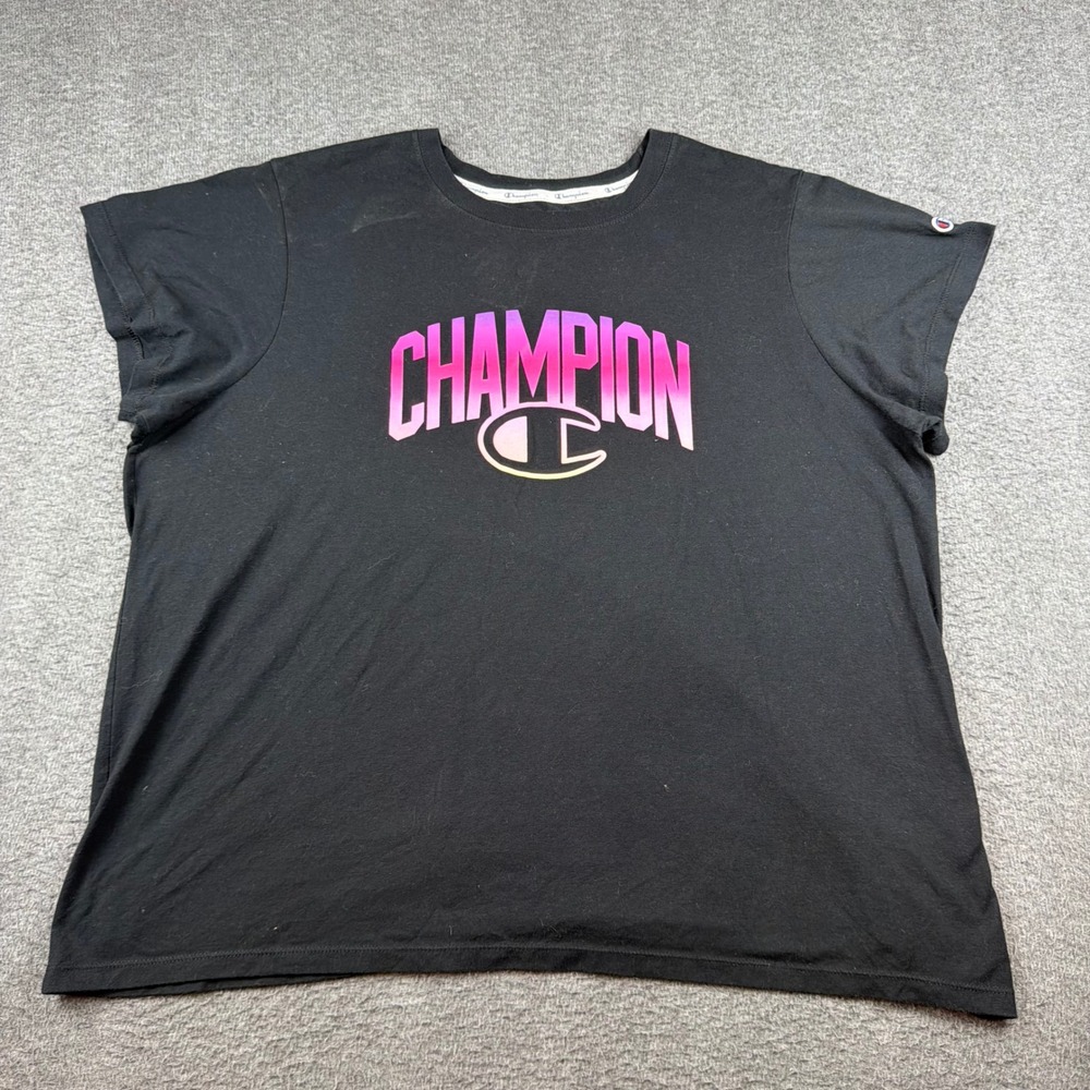 Champion Graphic T-Shirt Women's 3X Black Pink Gradient Logo Short Sleeve QW897G